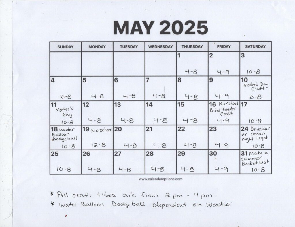 May Schedule